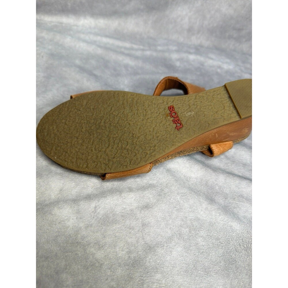 Taos Carousel 3 Sandals Size EU 39 US 8.5 Leather Tan Brass Wedge Ankle Strap - Picture 6 of 8